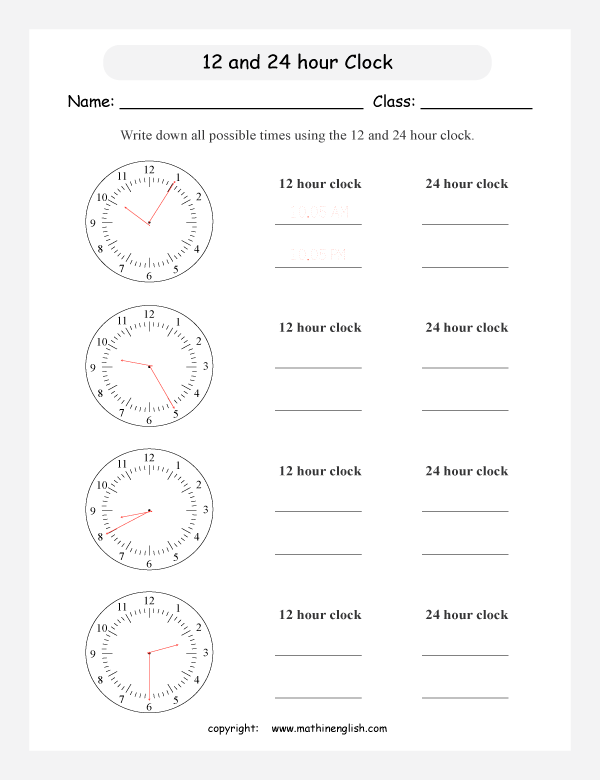 Math Time Worksheet For Grade 4 And 5 Students Based On The 12 And