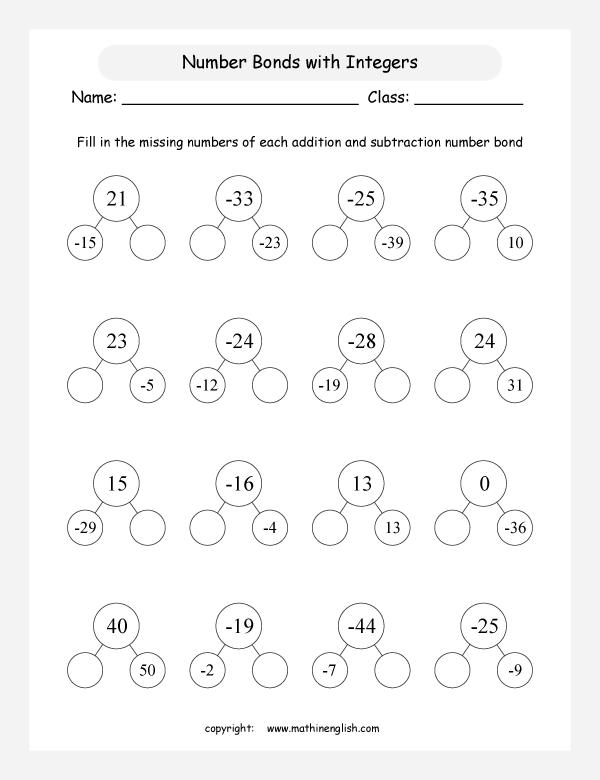 Math Worksheet With Integers Up To 50 And