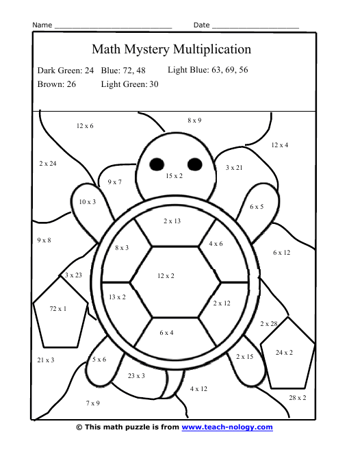 Multiplication Facts Coloring Pages 397537