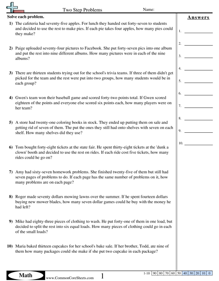 Multistep Worksheets