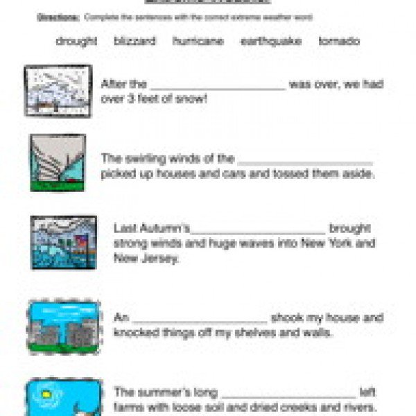 Natural Disasters Worksheet