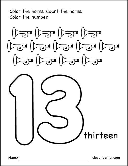 Number 13 Writing, Counting And Identification Printable