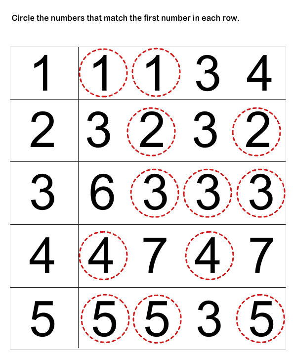 Number Matching Worksheets