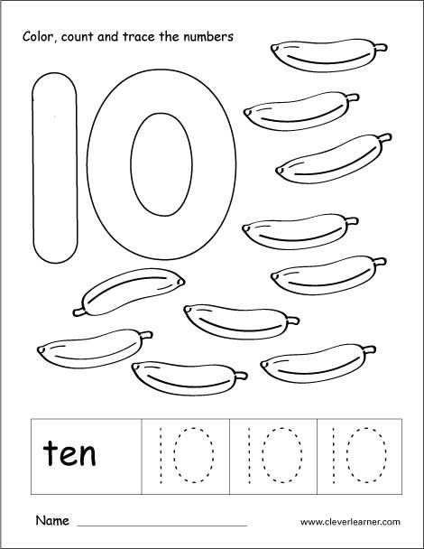 Number Ten Writing, Counting And Identification Printable