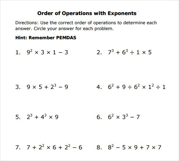 Orders Of Operations Worksheet Free Worksheets Library