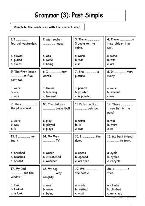 Past Simple Multiple Choice Grammar Worksheet Worksheet