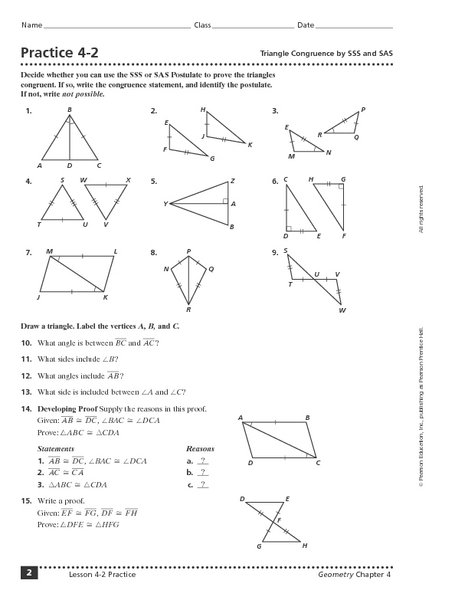 Practice 4 2 Triangle Congruence By Sss And Sas 9th 11th ...