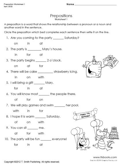 Preposition Worksheet 1