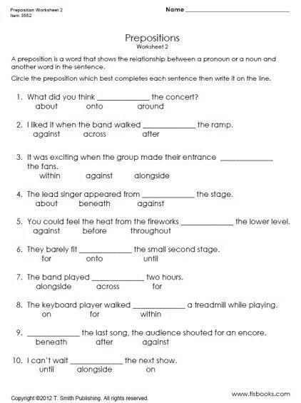 Preposition Worksheet 2