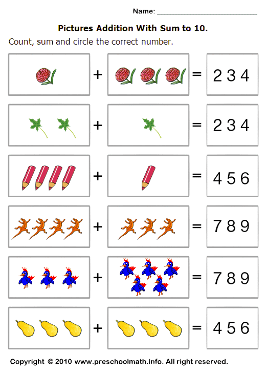Preschool Math Worksheets Addition Free Worksheets Library