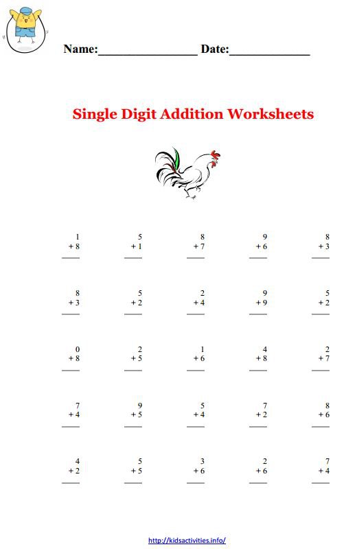 Printable Math Worksheets For Kindergarten Addition