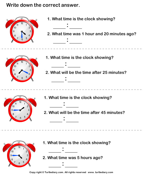 Read Analog Clock And Find End Time Worksheet