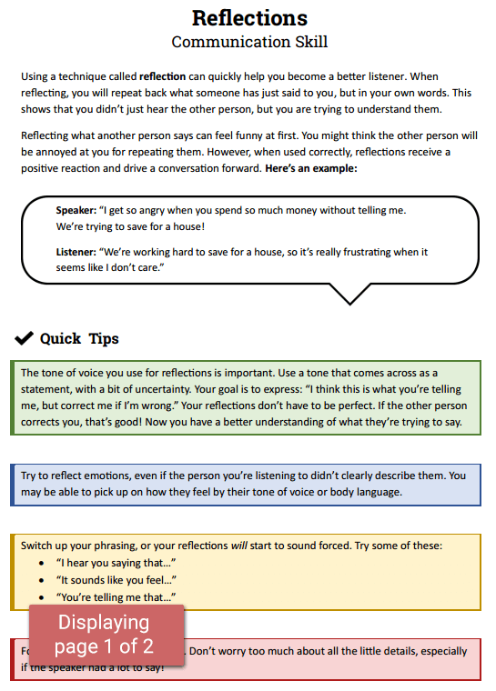 Reflections  Communication Skill (worksheet)
