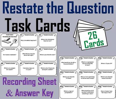 Restating The Question Task Cards