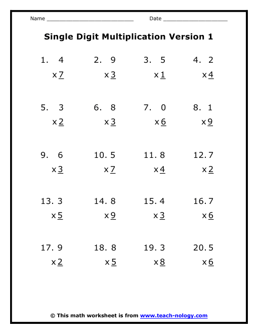 Two Digit Times One Digit Multiplication Worksheets Free