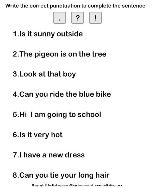 Use Correct Punctuation Mark At The End Of A Sentence Worksheet