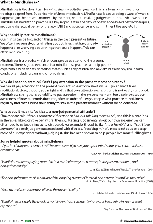 What Is Mindfulness  Worksheet
