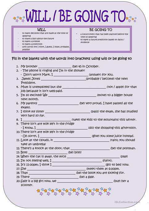 Will Vs  Be Going To, Key Included Worksheet