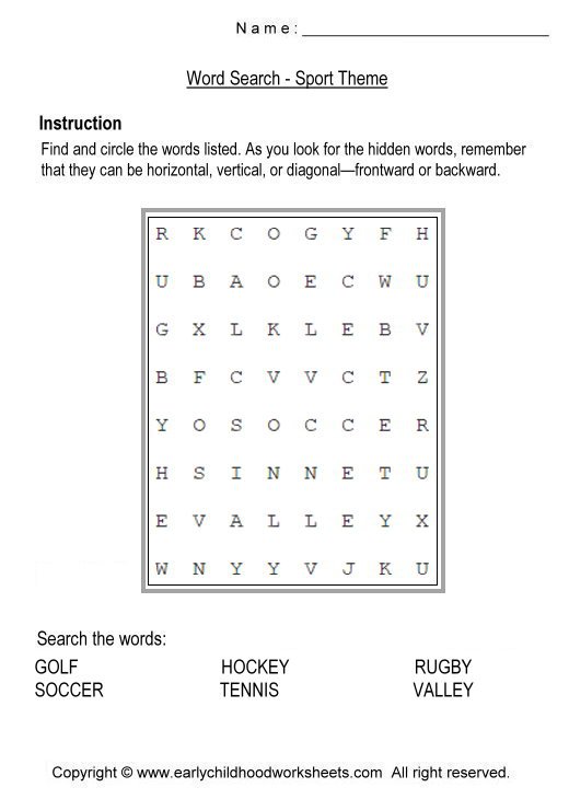 Word Search Worksheets