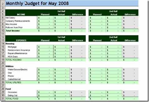 household expense spreadsheet