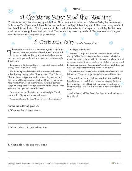 A Christmas Fairy Reading Comprehension Worksheet