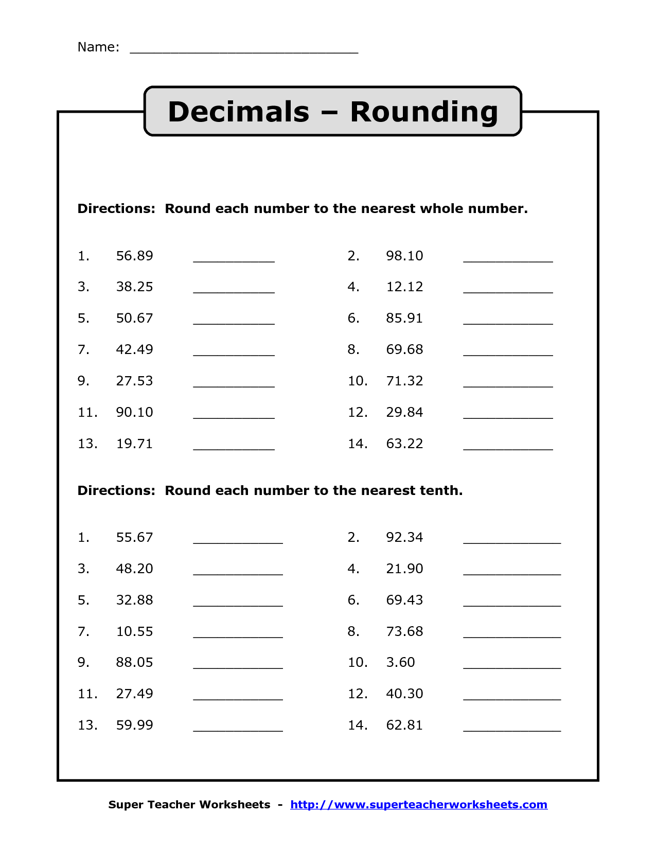 Adding Decimals To Hundredths Horizontally A Rounding Numbers