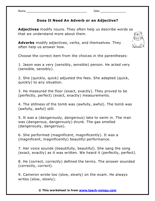 Adjective Worksheet