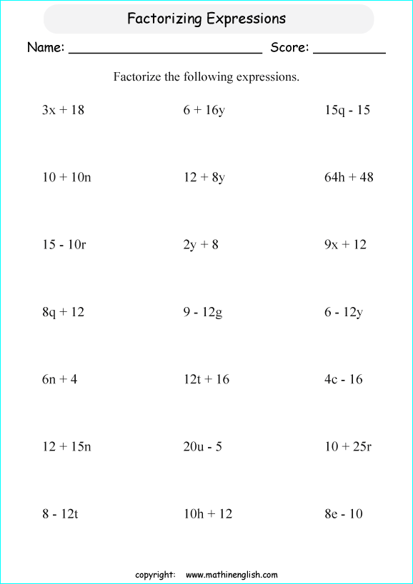 Algebra Worksheets Grade 7 Free Worksheets Library