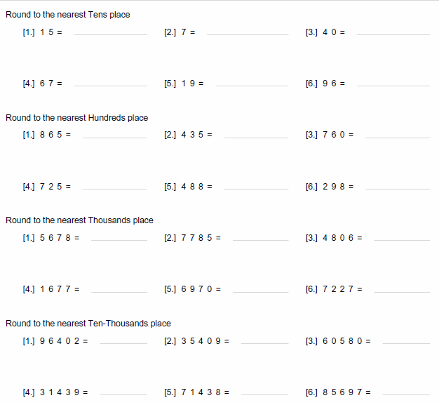 Basic Math Rounding Worksheet Sample