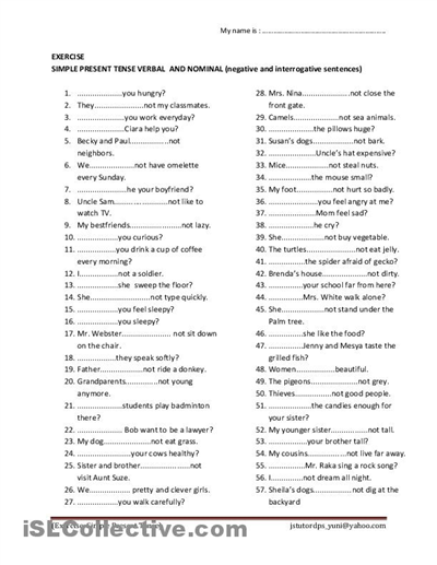 Be Verb Vs Simple Present Worksheet