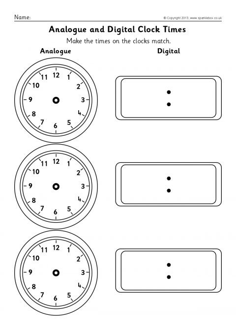 Blank Analogue And Digital Clock Times Worksheets (sb9593