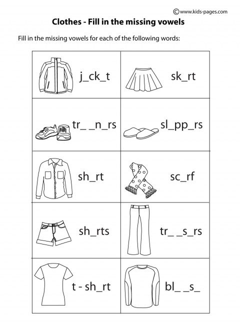 Clothes Fill In B&w Worksheet