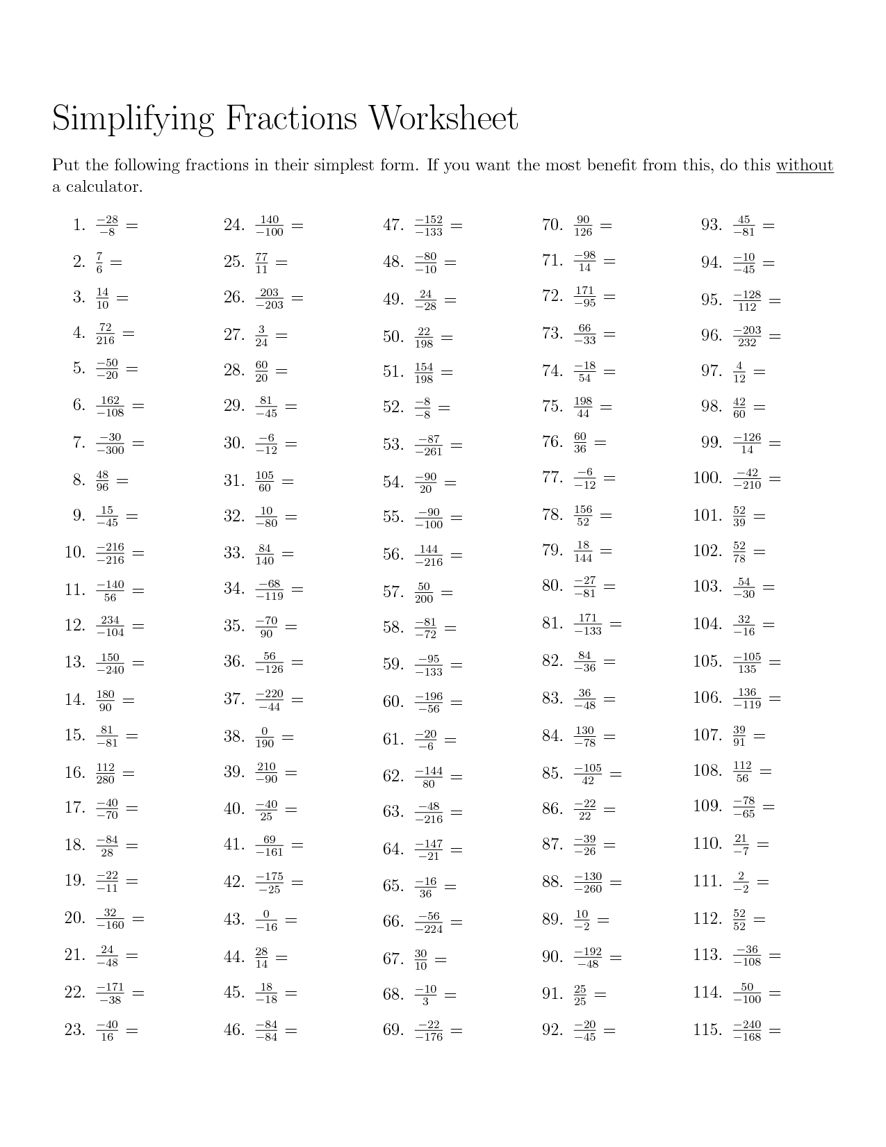 Collection Of Reducing Fractions Worksheet Pdf