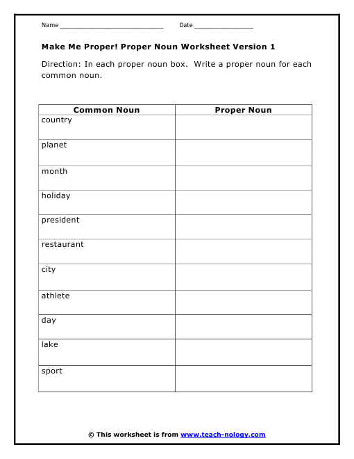 Common And Proper Nouns Worksheet Worksheets For All