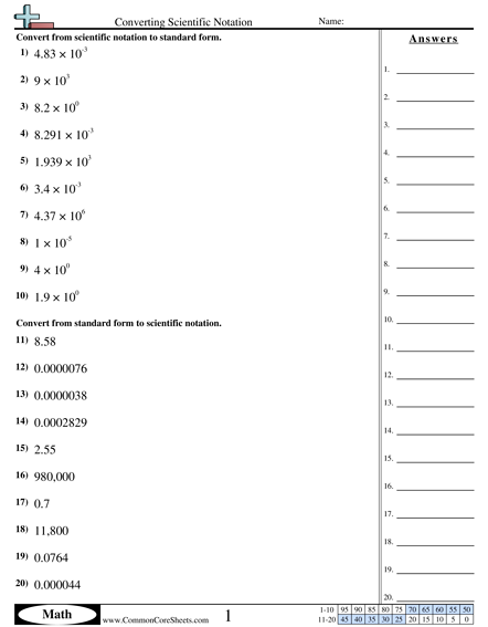 Scientific Notation Worksheets