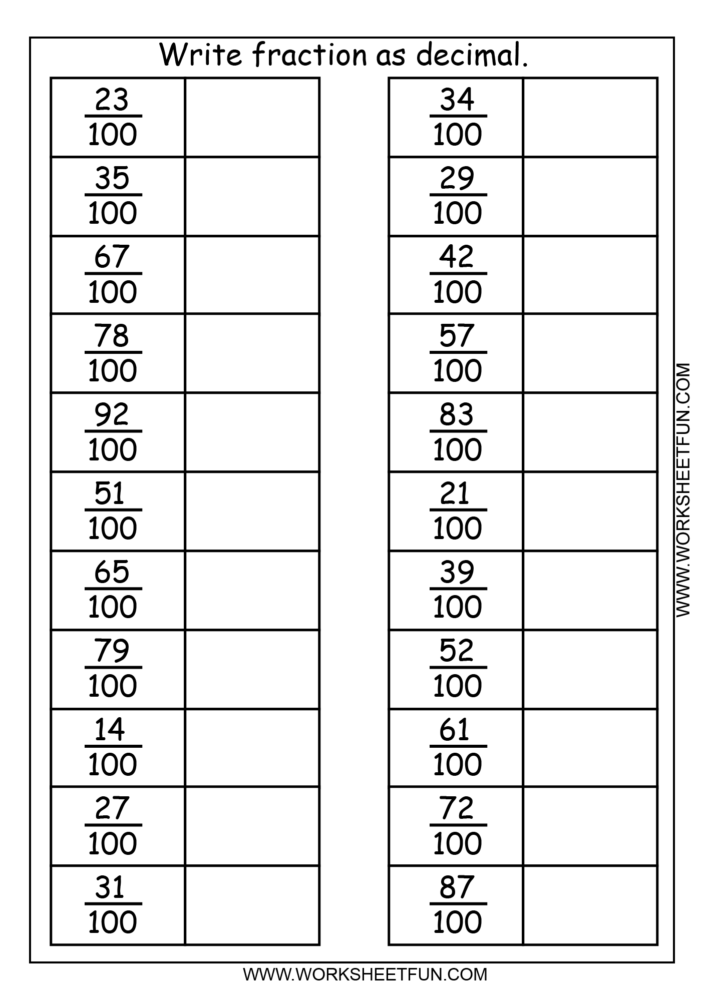 Decimal And Fraction Worksheet Worksheets For All