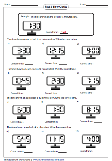 Digital Clocks Worksheet