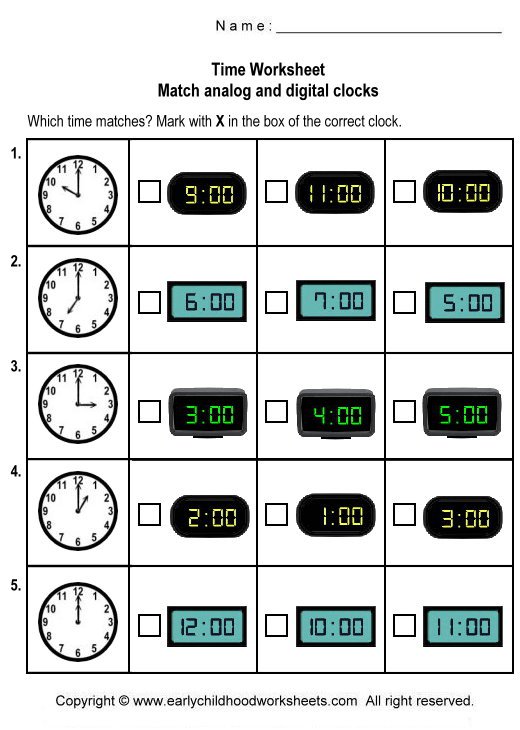 Digital Clocks Worksheet