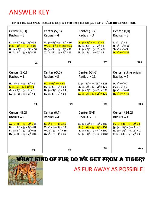 Equations Of Circles Riddle Time