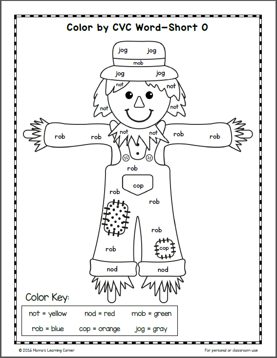 Fall Color By Cvc Word Worksheets