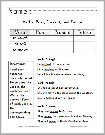 First Grade Verb Tenses Worksheet