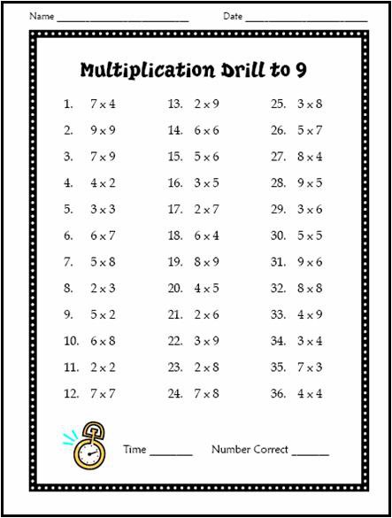 Free Multiplication Drill Test