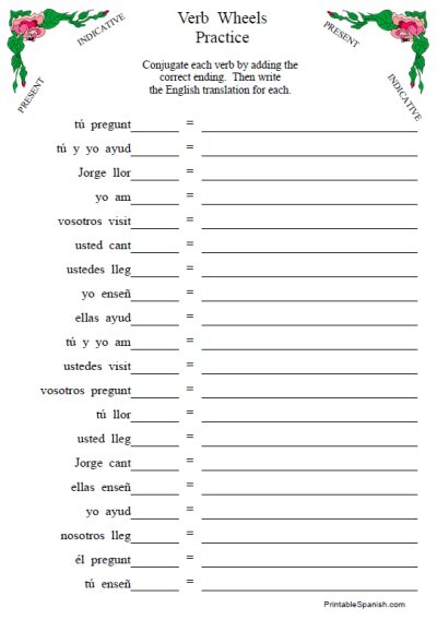 Free Printable Spanish Verb Conjugation Worksheet Present