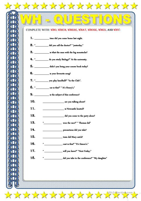 Free Printable Wh Questions Worksheets Worksheets For All