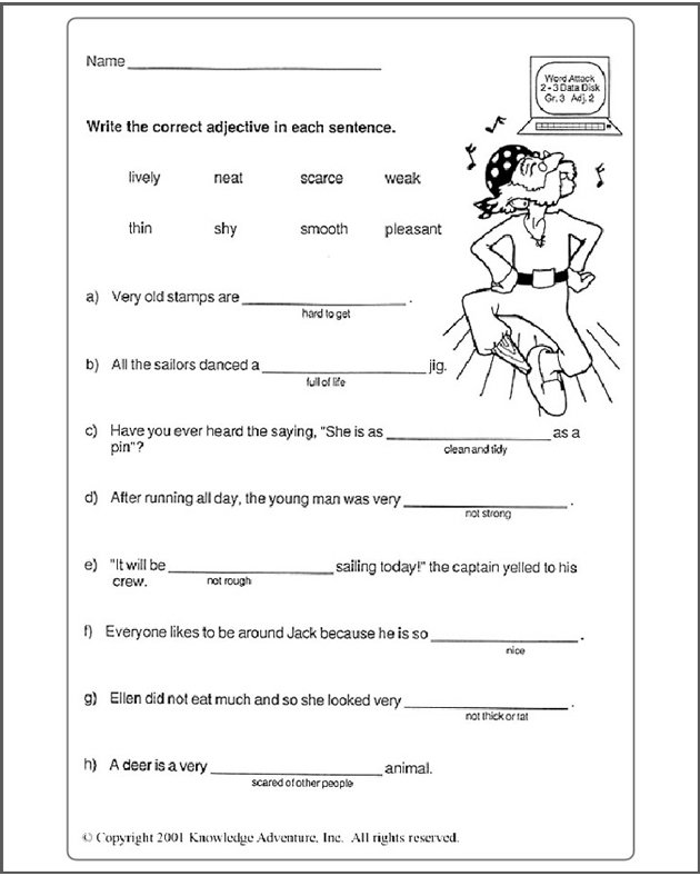 Free Worksheets For Grade 1 On Adjectives