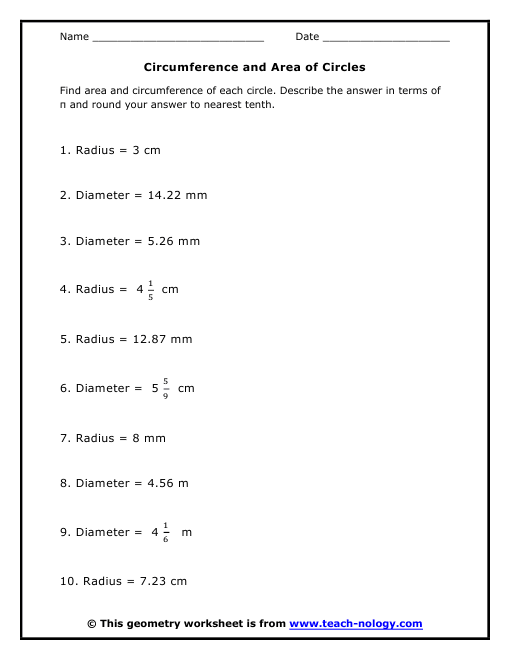 Geometry Circle Worksheets Free Worksheets Library