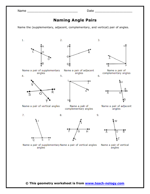 Geometry Vertical Angles Worksheet Worksheets For All