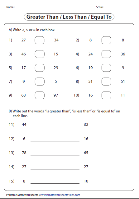 Greater Than Less Than Worksheets  Over 85 Worksheets On Comparing