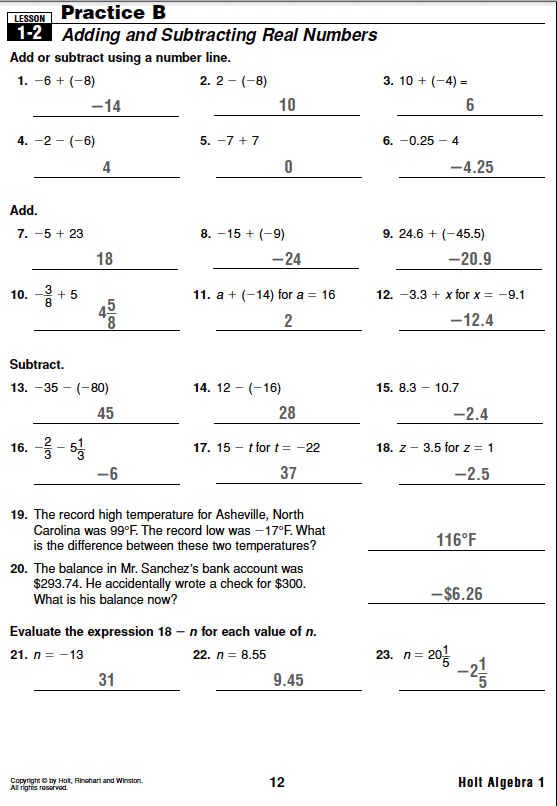 Holt Algebra 2 Worksheets Free Worksheets Library