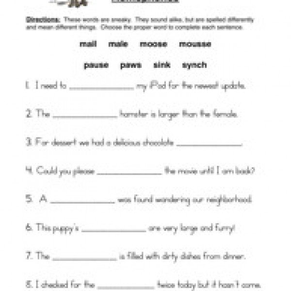 Homonyms Worksheet 2nd Grade Worksheets For All